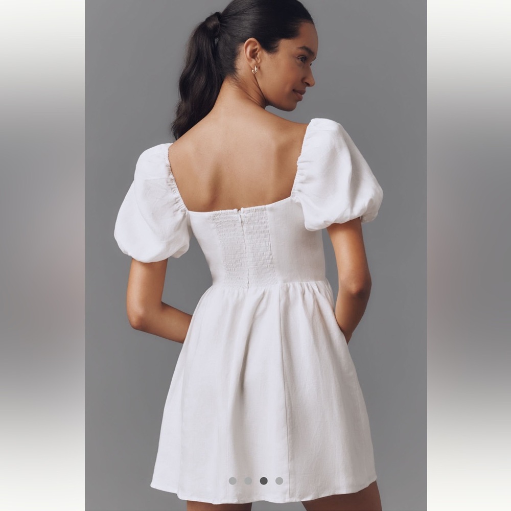 NWT Reformation Malvina White Linen Puff Sleeve Mini Dress Anthropologie size 8 - Picture 3 of 4